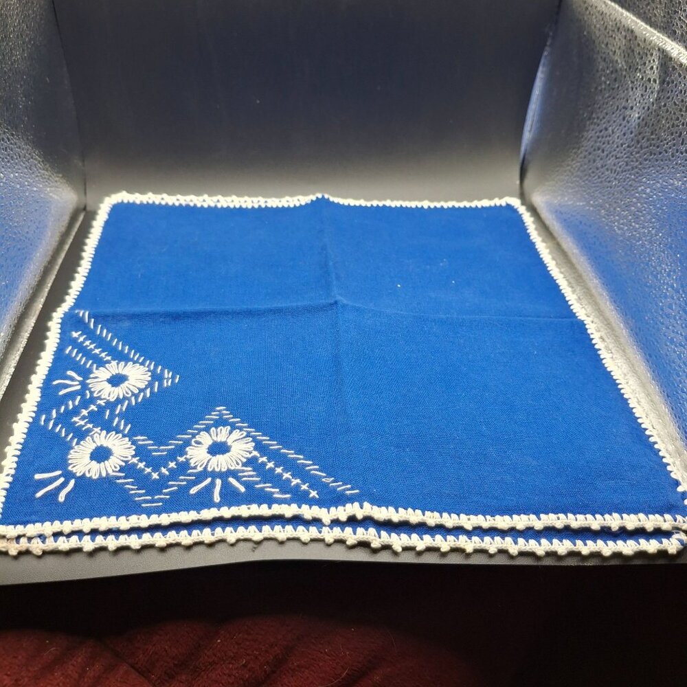 Sindhi Embroidery Blue Handcrafted C38rocheted edge Cotton Table Napkin Set of S